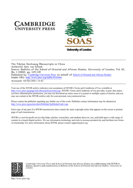 The Tibetan Dunhuang Manuscripts in China Author(S): Sam Van Schaik Source: Bulletin of the School of Oriental and African Studies, University of London, Vol