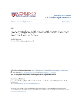 Property Rights and the Role of the State: Evidence from the Horn of Africa Sandra F