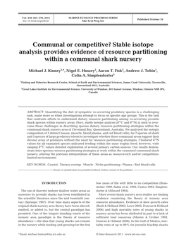 Communal Or Competitive? Stable Isotope Analysis Provides Evidence of Resource Partitioning Within a Communal Shark Nursery