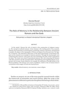 The Role of Memory in the Relationship Between Ancient Romans and the Gods