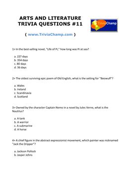 Arts and Literature Trivia Questions #11