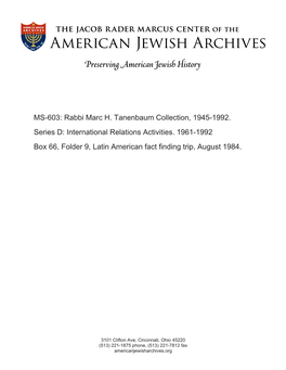 MS-603: Rabbi Marc H. Tanenbaum Collection, 1945-1992