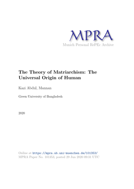 The Theory of Matriarchism: the Universal Origin of Human