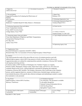 SUGGESTED PROCEDURES for EVALUATING the EFFECTIVENESS of FREEWAY HOV FACILITIES by Katherine F