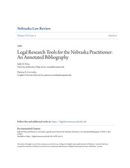 Legal Research Tools for the Nebraska Practitioner: an Annotated Bibliography Sally H