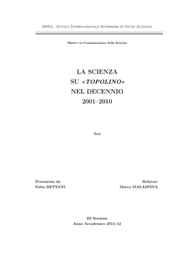 La Scienza Su «Topolino» Nel Decennio 2001–2010
