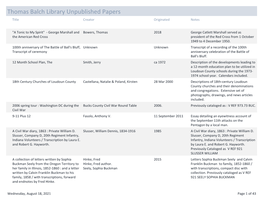 Thomas Balch Library Unpublished Papers Title Creator Originated Notes
