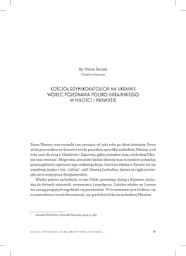 Kościół Rzymskokatolicki Na Ukrainie Wobec Pojednania Polsko-Ukraińskiego W Miłości I Prawdzie