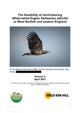 The Feasibility of Reintroducing White-Tailed Eagles Haliaeetus Albicilla to West Norfolk and Eastern England