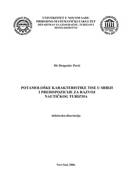 Potamološke Karakteristike Tise U Srbiji I Predispozicije Za Razvoj Nautičkog Turizma