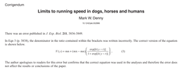 Limits to Running Speed in Dogs, Horses and Humans Mark W