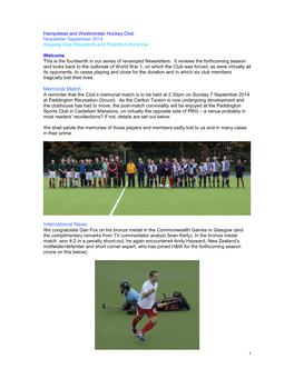 Hampstead and Westminster Hockey Club Newsletter September 2014 Keeping Vice Presidents and Friends in the Know