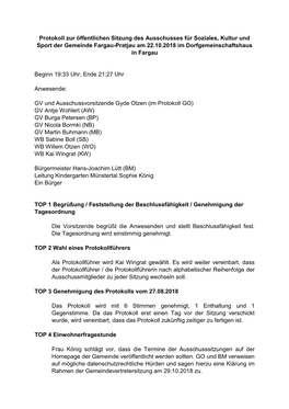 Protokoll Sozialausschuss Vom