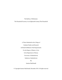 The Baillies of Mellerstain: the Household Economy in an Eighteenth-Century Elite Household a Thesis Submitted to the College Of