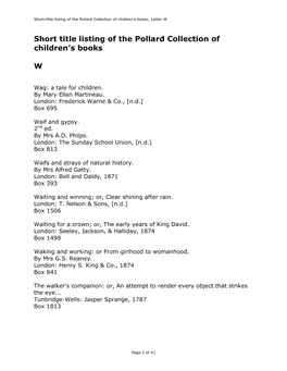 Short Title Listing of the Pollard Collection of Children's Books