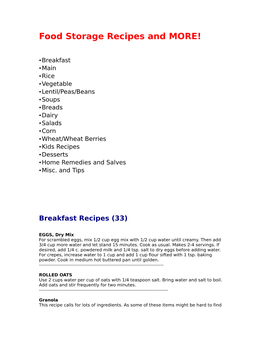 Food Storage Recipes and MORE!