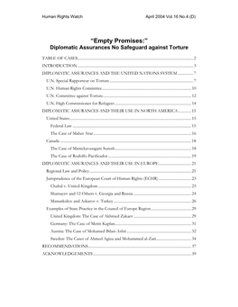 “Empty Promises:” Diplomatic Assurances No Safeguard Against Torture