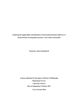 Exploring the Applicability and Limitations of International Human Rights Law to the Protection of Transgender Persons: a Case Study on Detention