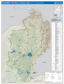 IDP Sites in Kachin State (As of 31 August 2018)