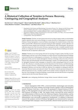 A Historical Collection of Termites in Ferrara: Recovery, Cataloguing and Geographical Analyses