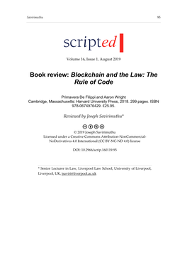 Book Review: Blockchain and the Law: the Rule of Code