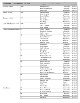 November 5, 2002 General Election