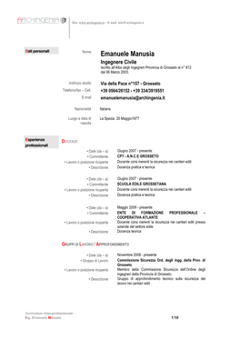 Emanuele Manusia Ingegnere Civile Iscritto All’Albo Degli Ingegneri Provincia Di Grosseto Al N° 612 Dal 06 Marzo 2003