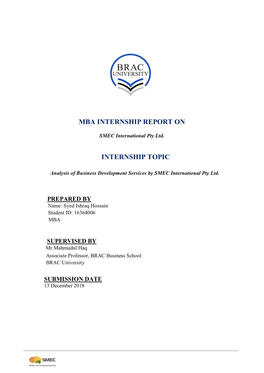 Mba Internship Report on Internship Topic