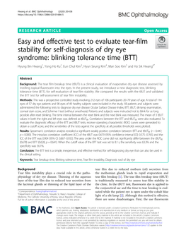 Easy and Effective Test to Evaluate Tear-Film Stability for Self-Diagnosis Of