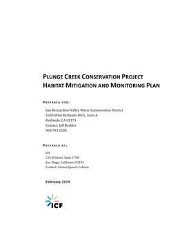 Plunge Creek Conservation Project Habitat Mitigation and Monitoring Plan