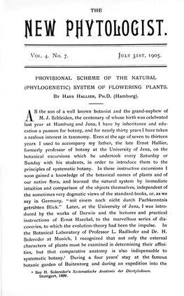 (Phylogenetic) System of Flowering Plants. by Hans Hallier, Ph.D