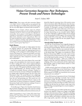 Vision Correction Surgeries Vision Correction Surgeries: Past Techniques, Present Trends and Future Technologies
