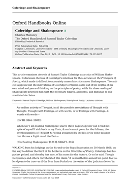 Coleridge and Shakespeare