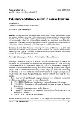 Publishing and Literary System in Basque Literature