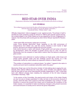 RED STAR OVER INDIA [Impressions, Discussions and Documentation As the Wretched of the Earth Are Rising] JAN MYRDAL