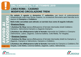 Linea Roma – Cassino Modifiche Circolazione Treni