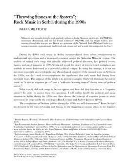 Rock Music in Serbia During the 1990S