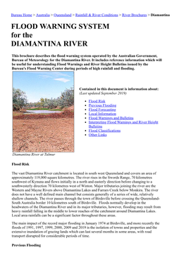 FLOOD WARNING SYSTEM for the DIAMANTINA RIVER