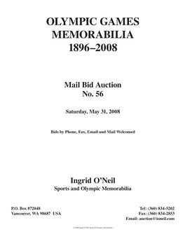 Olympic Games Memorabilia 1896–2008