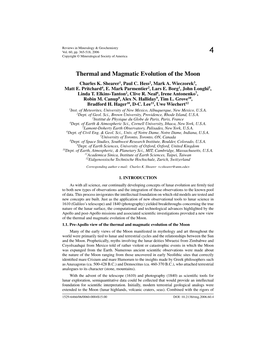 Thermal and Magmatic Evolution of the Moon Charles K