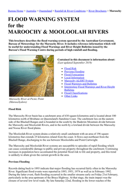FLOOD WARNING SYSTEM for the MAROOCHY & MOOLOOLAH