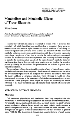 Metabolism and Metabolic Effects of Trace Elements