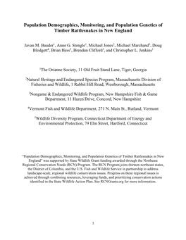 Population Demographics, Monitoring, and Population Genetics of Timber Rattlesnakes in New England