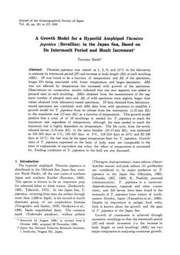 A Growth Model for a Hyperiid Amphipod Themisto Japonica (Bovallius) in the Japan Sea, Based on Its Intermoult Period and Moult Increment*