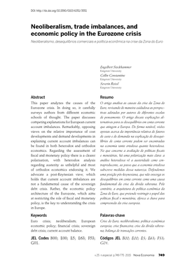 Neoliberalism, Trade Imbalances, and Economic Policy in the Eurozone Crisis Neoliberalismo, Desequilíbrios Comerciais E Política Econômica Na Crise Da Zona Do Euro