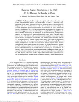 Dynamic Rupture Simulations of the 1920 Ms 8.5 Haiyuan Earthquake in China 2011