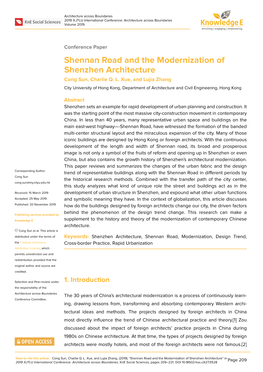 Shennan Road and the Modernization of Shenzhen Architecture Cong Sun, Charlie Q