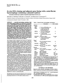 Bacteriophage Containing a Plasmid Replicon (Transcription-Translation/Gene Regulation/Transposition/P-Galactosidase/Escherichia Colh) EDUARDO A