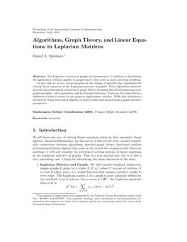 Algorithms, Graph Theory, and Linear Equations in Laplacian Matrices