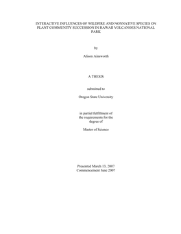 Interactive Influences of Wildfire and Nonnative Species on Plant Community Succession in Hawaii Volcanoes National Park